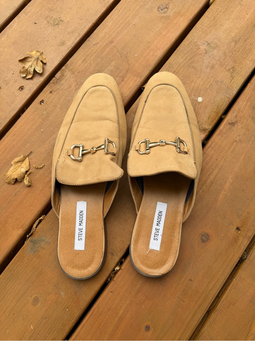 Steve Madden Tan Suede Horsebit Mule Loafers